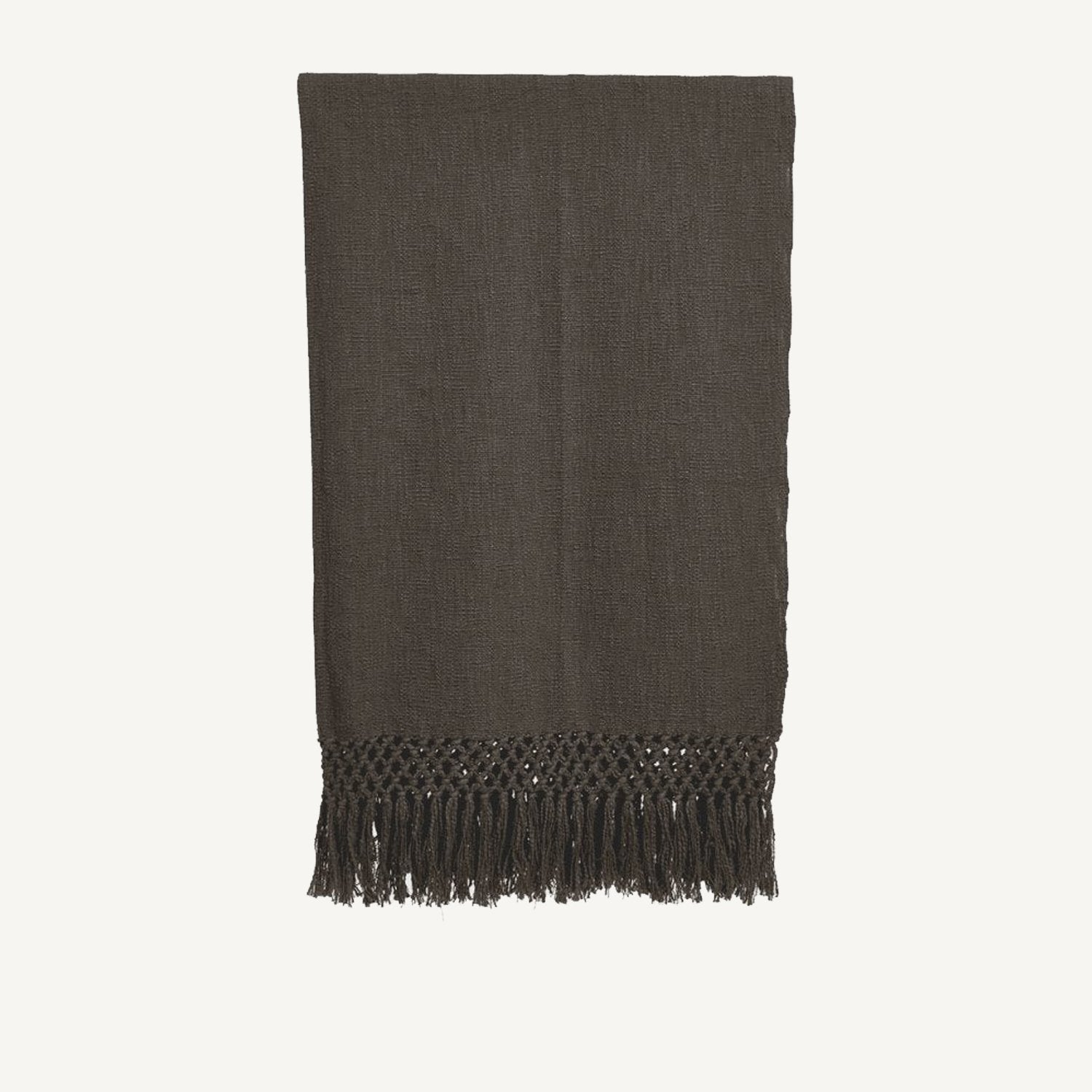 Crochet &amp; Fringe Woven Throw in Charcoal - Annie &amp; Flora