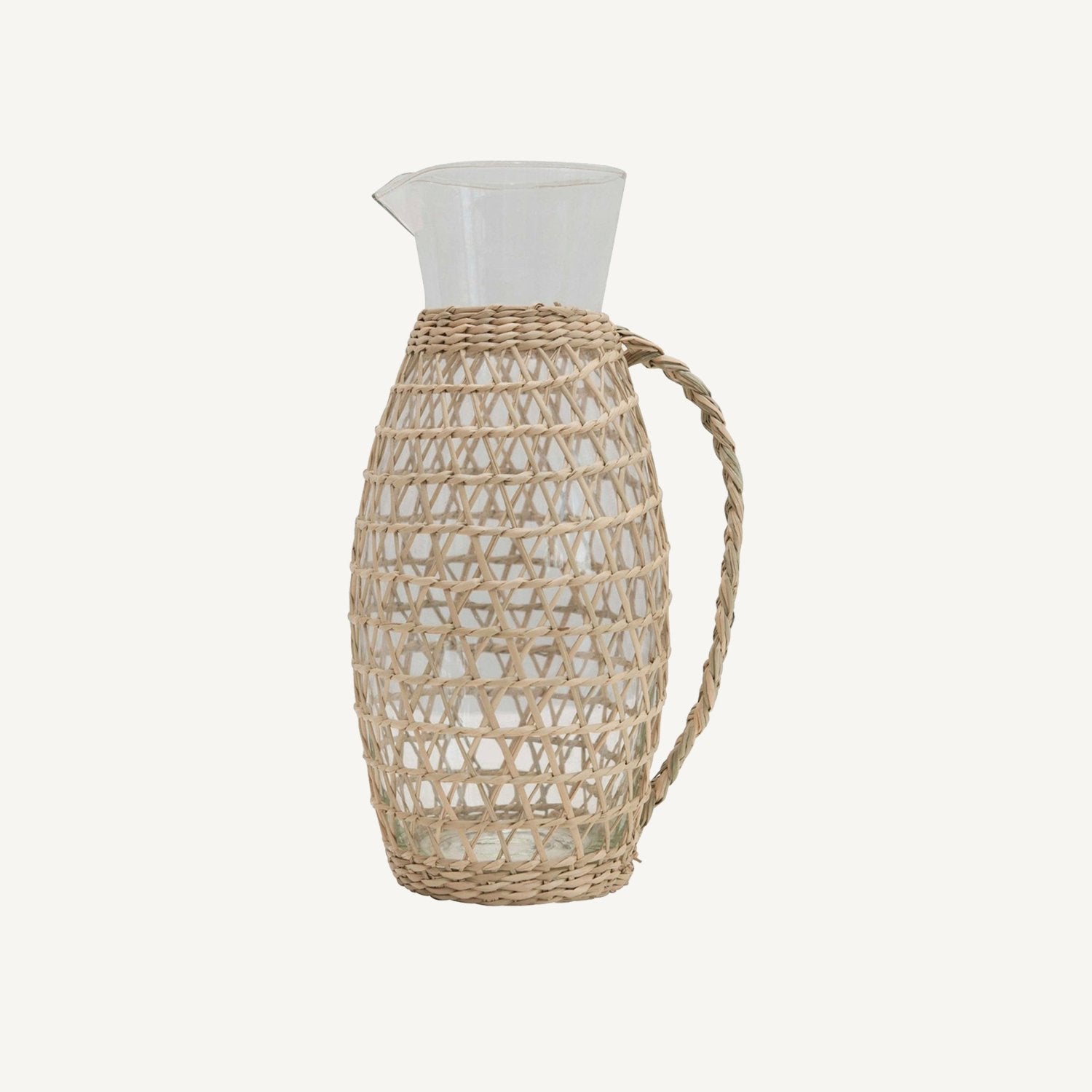 Glass Pitcher in Woven Seagrass Sleeve - Annie &amp; Flora