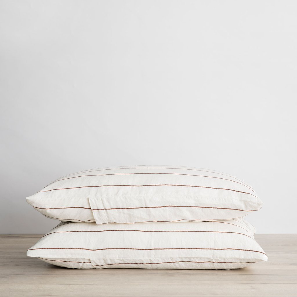 Set of 2 Linen Pillowcases in Cedar Stripe - Annie &amp; Flora