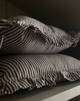 Brown and White Striped Ruffle Lumbar Pillow