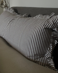 Brown and White Striped Ruffle Bolster Pillow