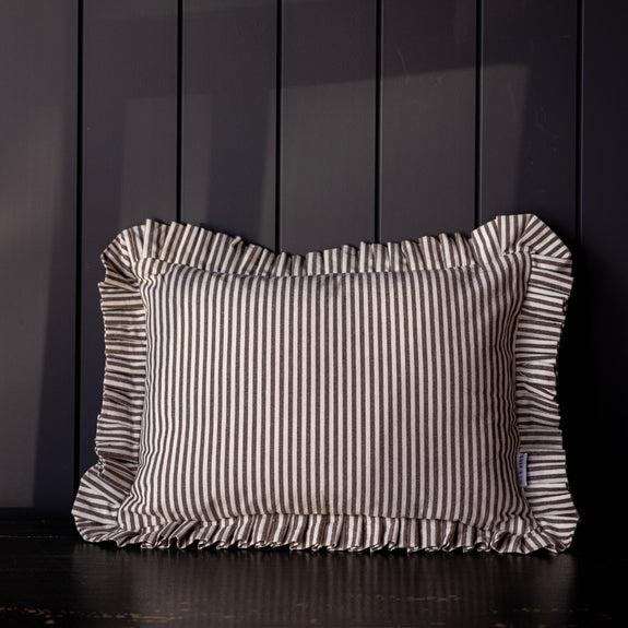 Brown and White Striped Ruffle Lumbar Pillow - Annie & Flora