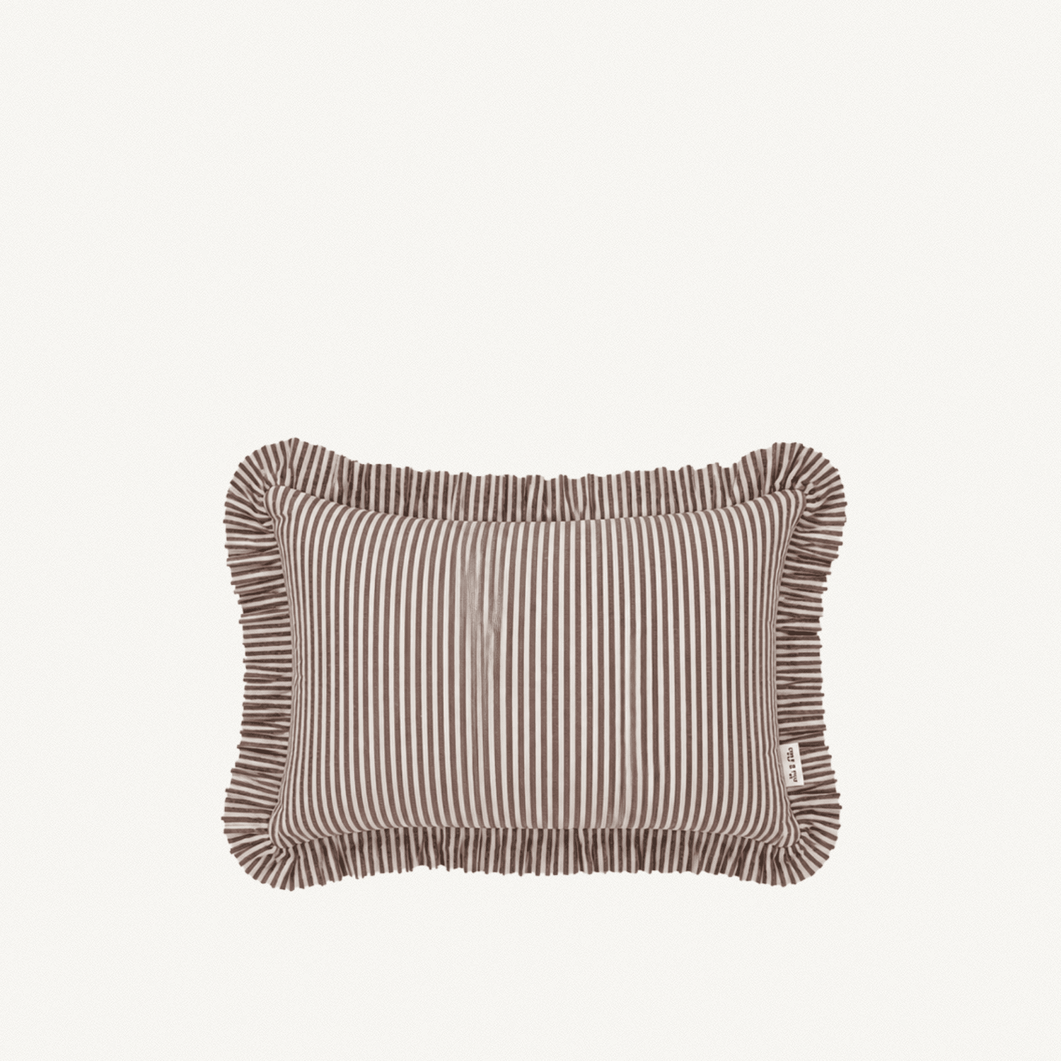 Brown and White Striped Ruffle Lumbar Pillow - Annie & Flora