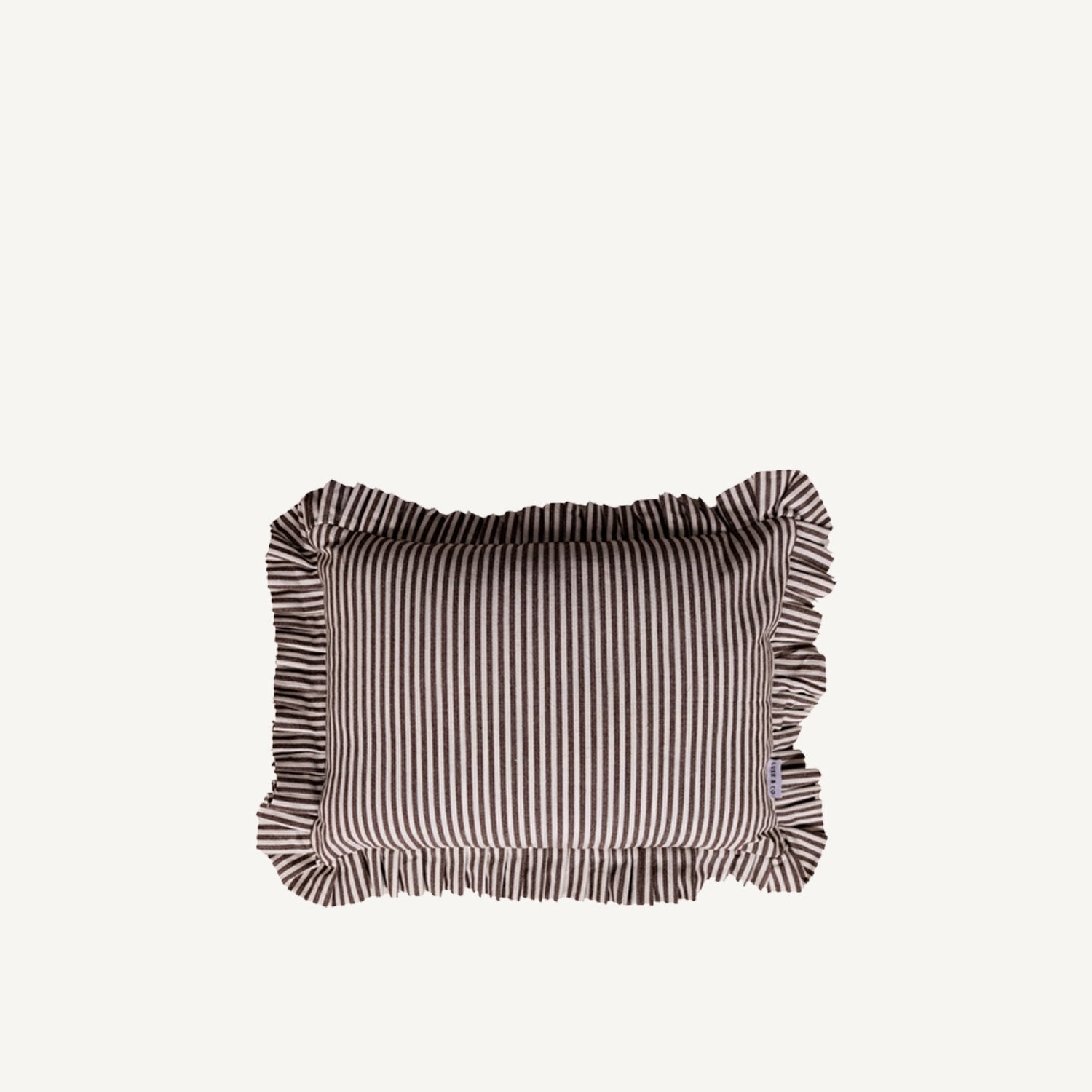 Brown and White Striped Ruffle Lumbar Pillow - Annie &amp; Flora