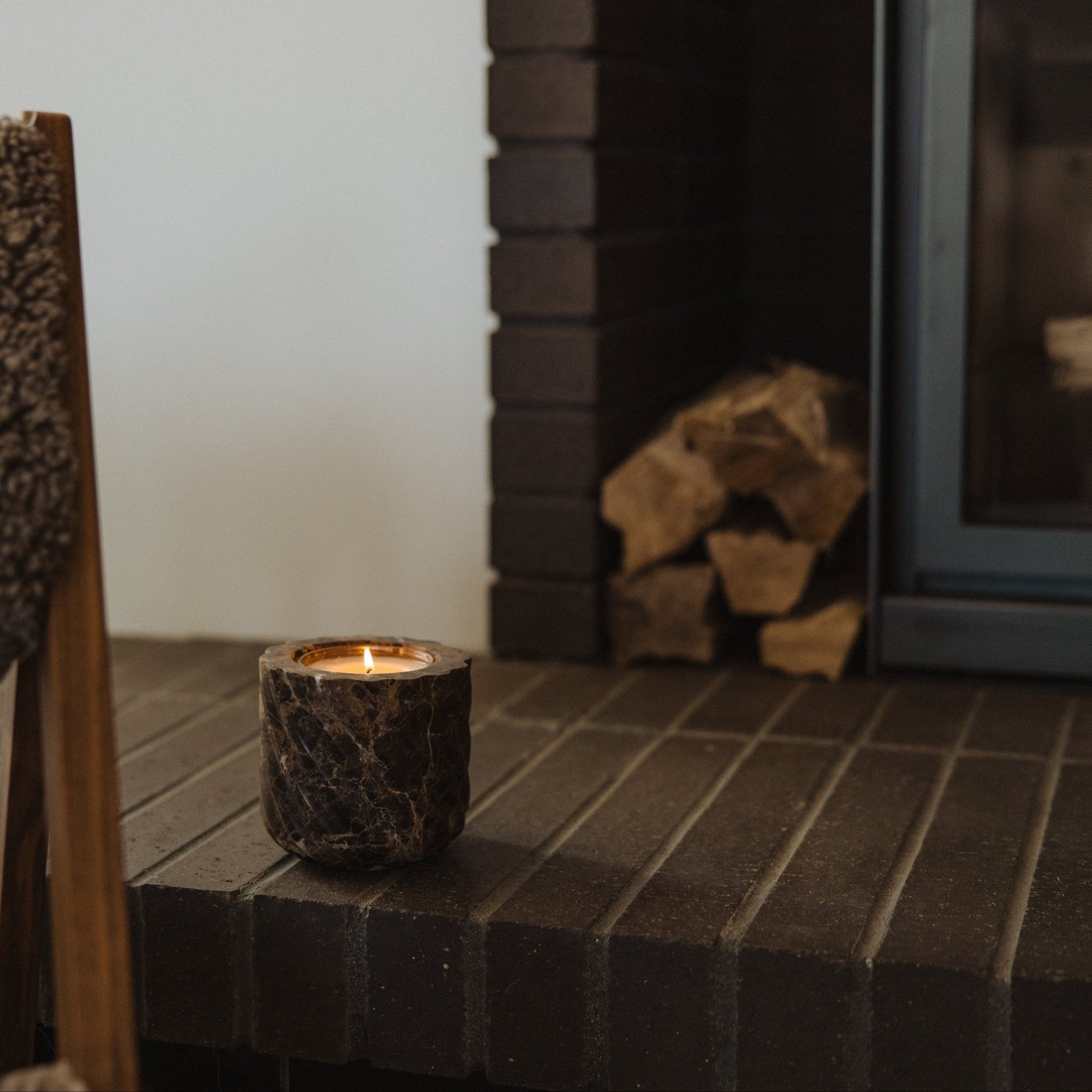 Brown Emperador Marble Candle Vessel - Annie & Flora