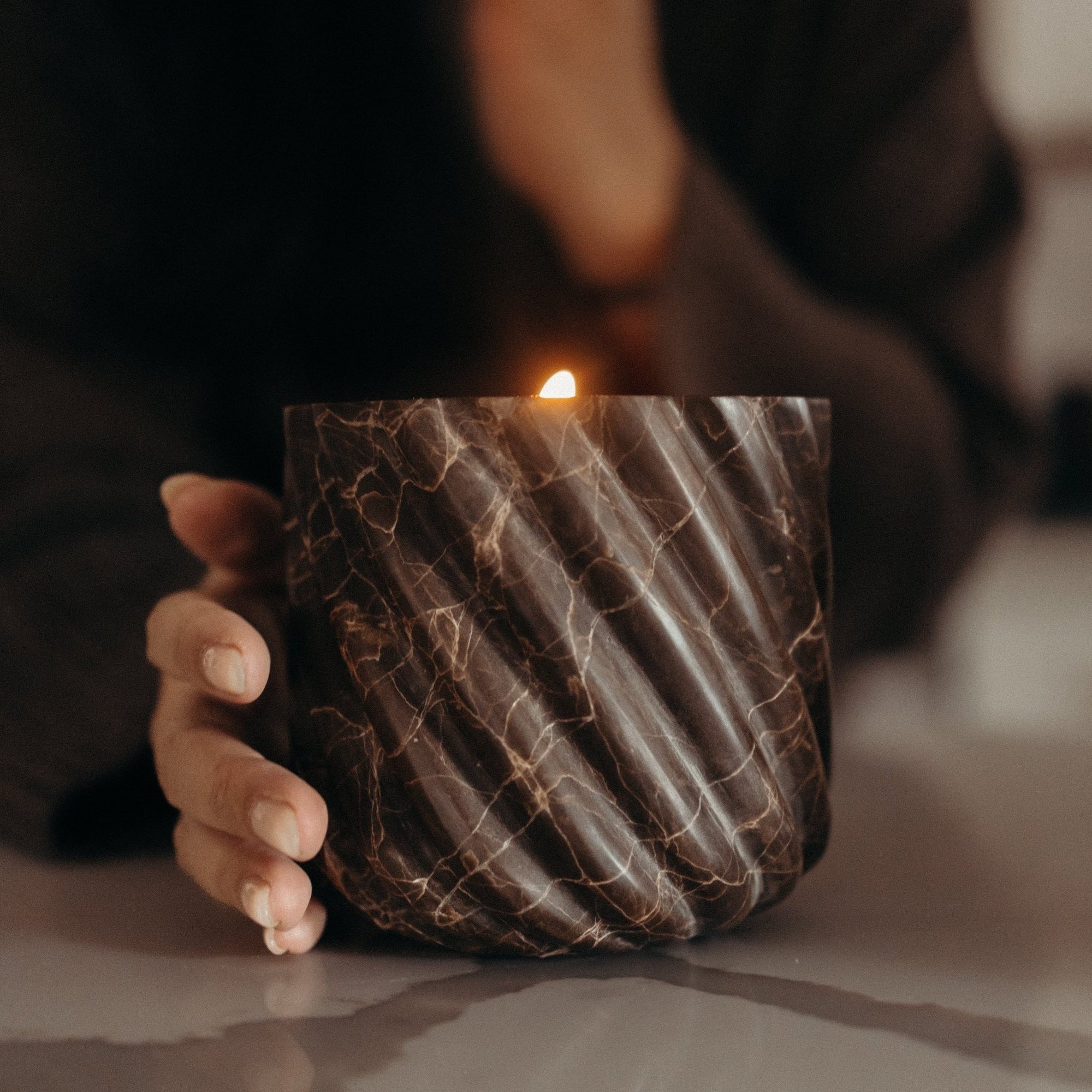 Brown Emperador Marble Candle Vessel - Annie & Flora