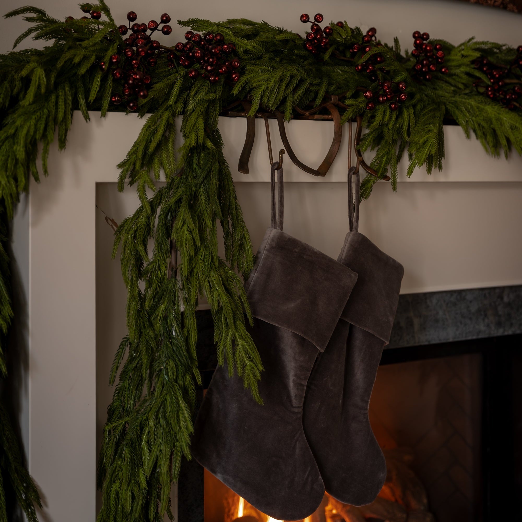 Grey Velvet Stocking - Annie & Flora