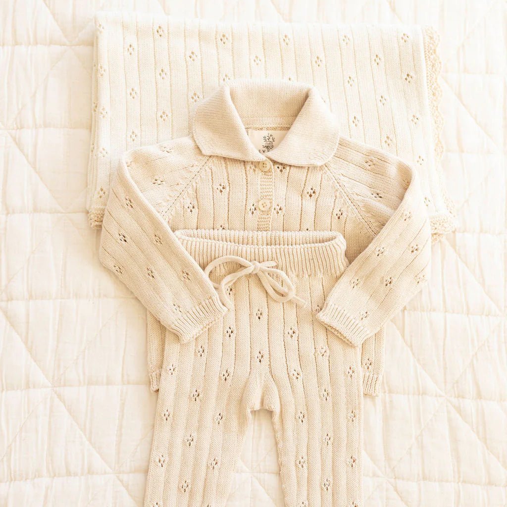 Pointelle Knit Blanket in Sugar - Annie & Flora