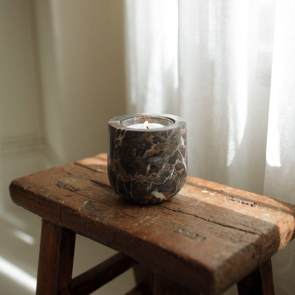 Portoro Marble Candle Vessel - Annie &amp; Flora