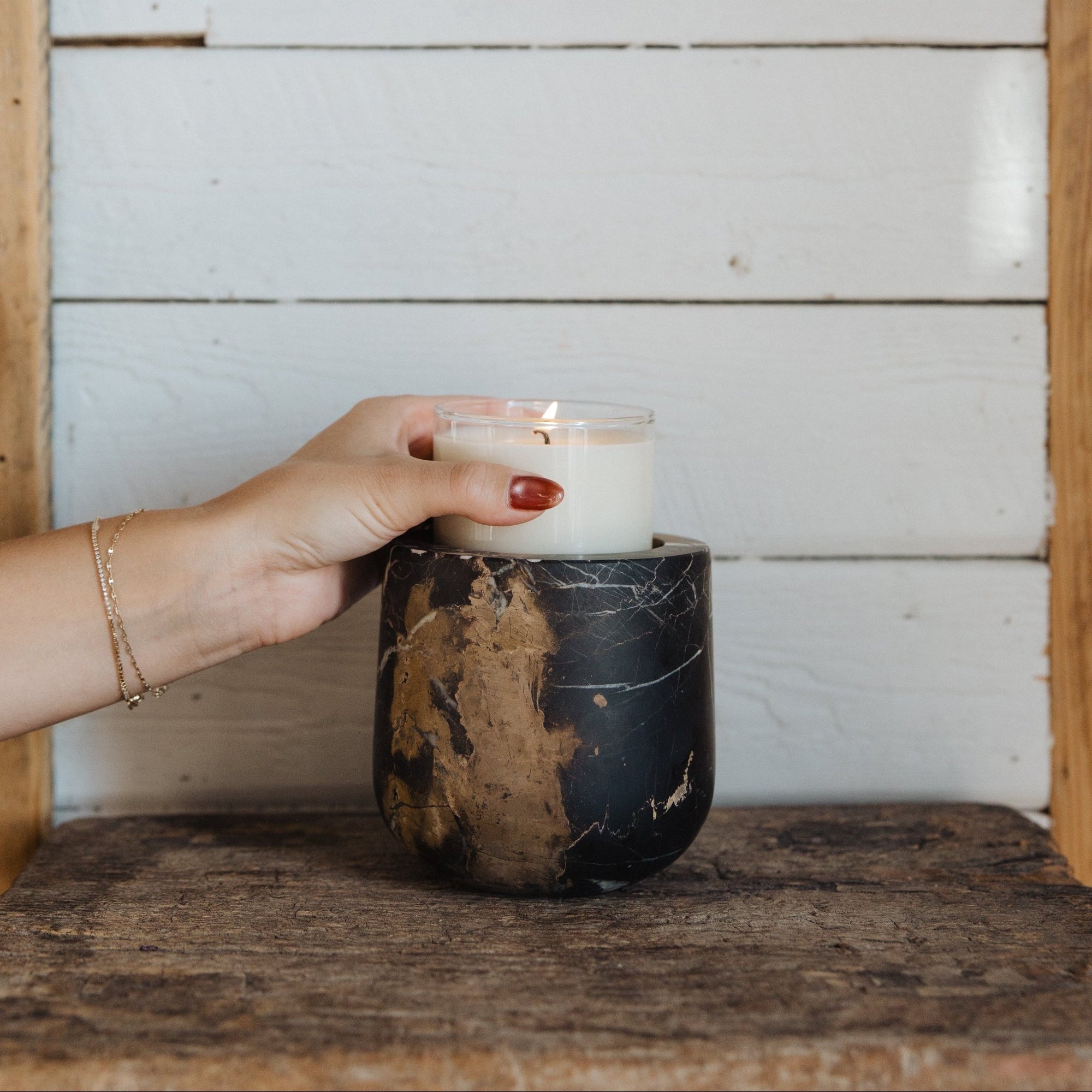 Portoro Marble Candle Vessel - Annie & Flora