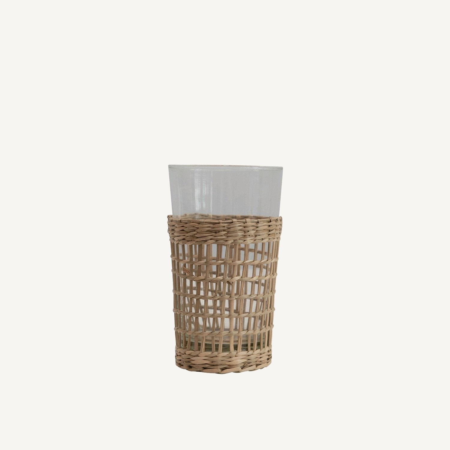 Drinking Glass with Woven Seagrass Sleeve - Annie &amp; Flora